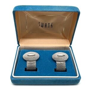 Vintage SWANK Silver Mesh Oval Foldover Cufflinks
